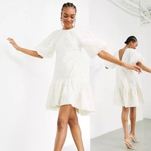 ASOS Edition Textured Smock Dress with Tiered Hem in Cream size US 2